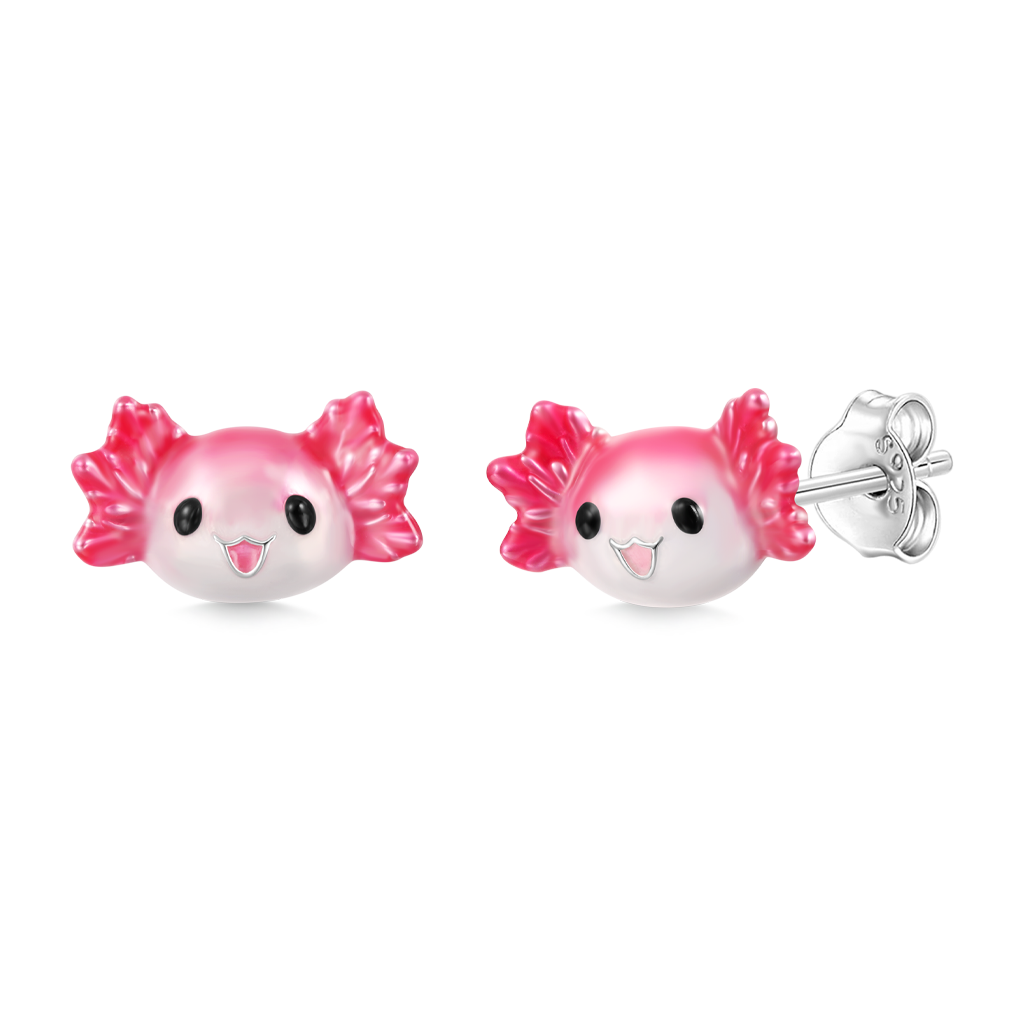 Gnoce Pink Mexican Axolotol Stud Earrings_2