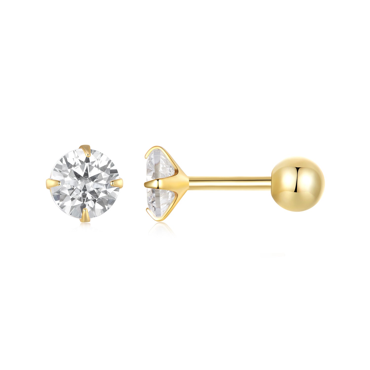 Gnoce Gold Plated White Large CZ Stud Earrings_2