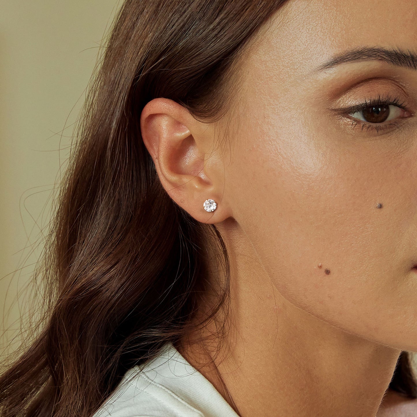 Gnoce Gold Plated White Large CZ Stud Earrings_4