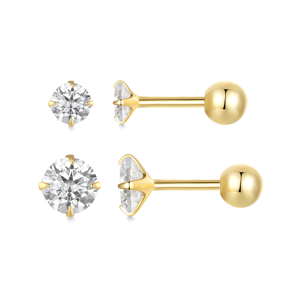 Gnoce Gold Plated White Small CZ Stud Earrings_1