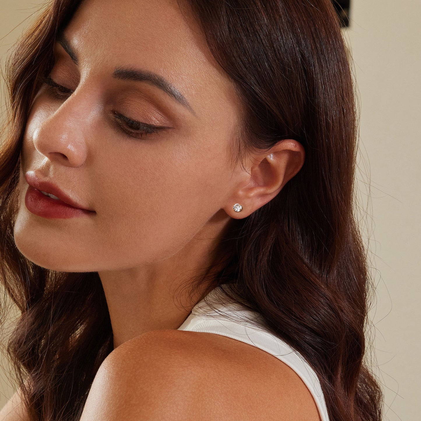 Gnoce Gold Plated White Small CZ Stud Earrings_4