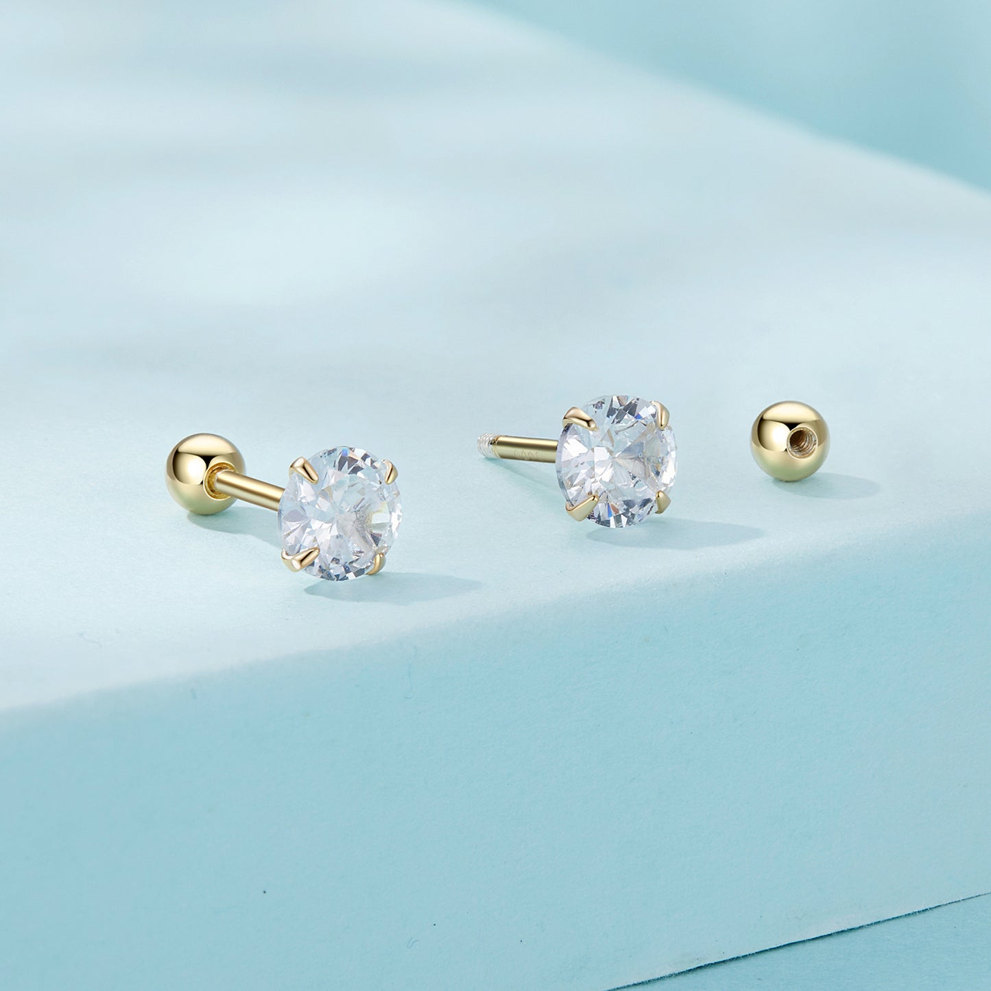 Gnoce Gold Plated White Small CZ Stud Earrings_3