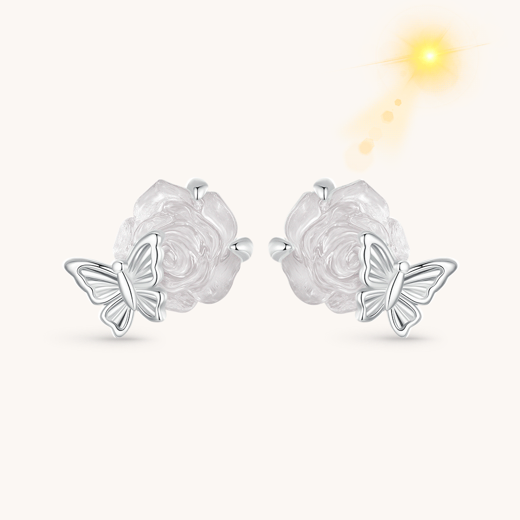Gnoce Crystal Rose Color-changing Flower Stud Earrings_1