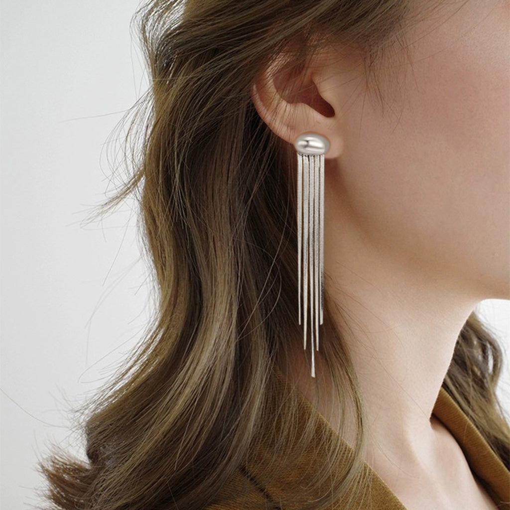 Gnoce Long Tassel Metal Bean Ear Clips_4