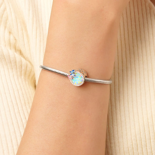 Flying Butterflies Charm Bead 925 Sterling Silver Inlaid with Natural Opal Gemstone_4