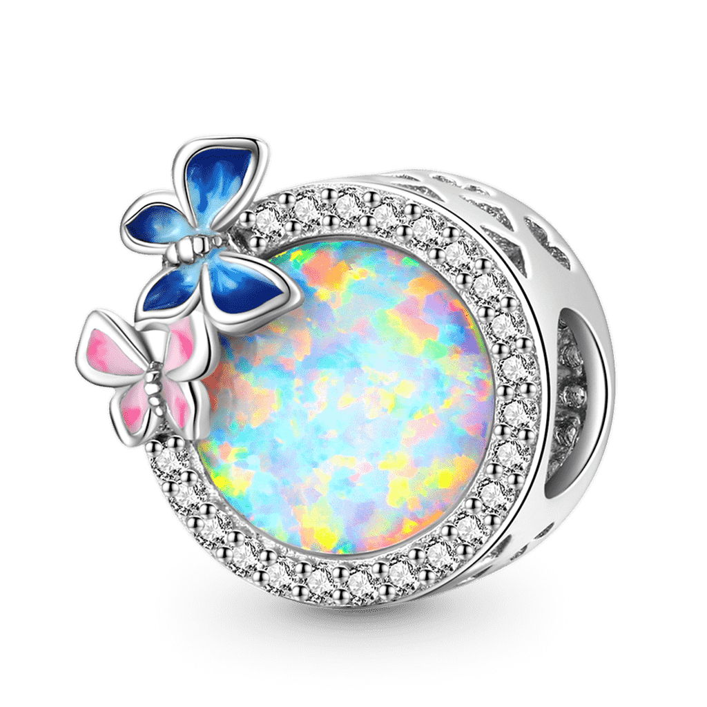 Flying Butterflies Charm Bead 925 Sterling Silver Inlaid with Natural Opal Gemstone_1