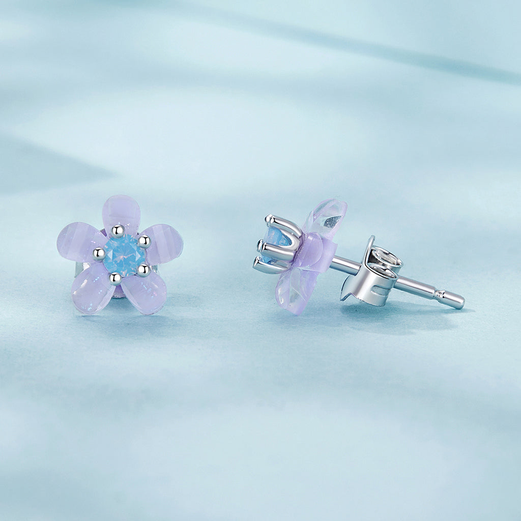 Gnoce Purple Flower Stud Earrings_2
