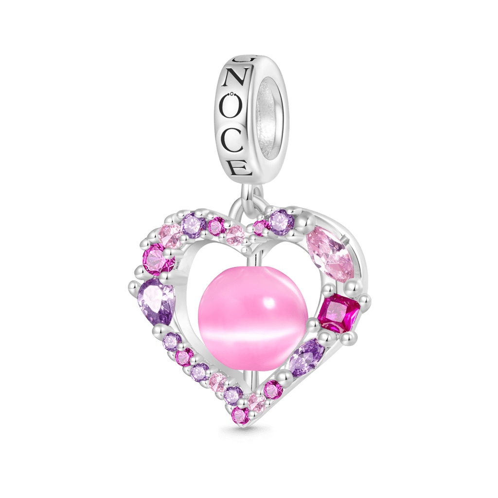 Gnoce Cat's Eye Round Bead Heart Valentine's Day Pendant Dangle Charm_1