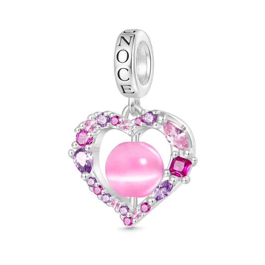 Gnoce Cat's Eye Round Bead Heart Valentine's Day Pendant Dangle Charm_1
