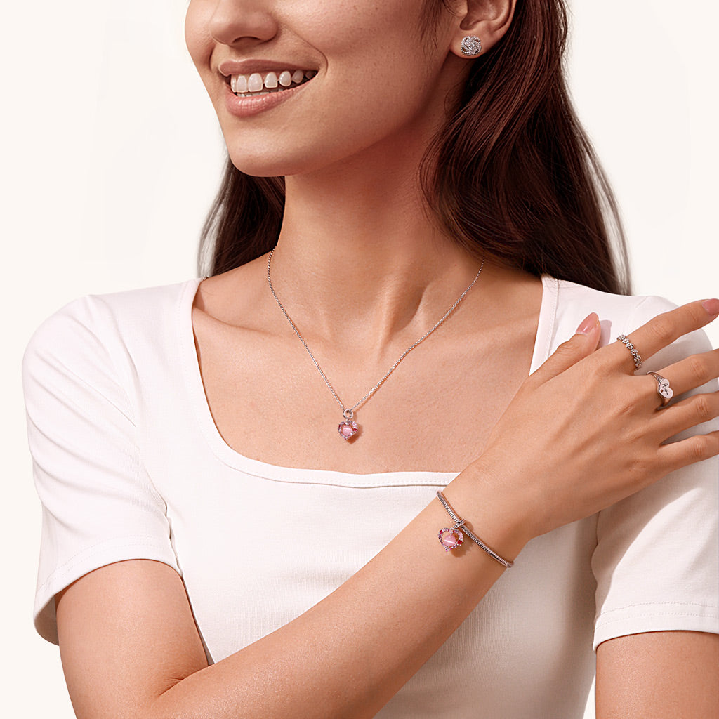 Gnoce Cat's Eye Round Bead Heart Valentine's Day Pendant Dangle Charm_5