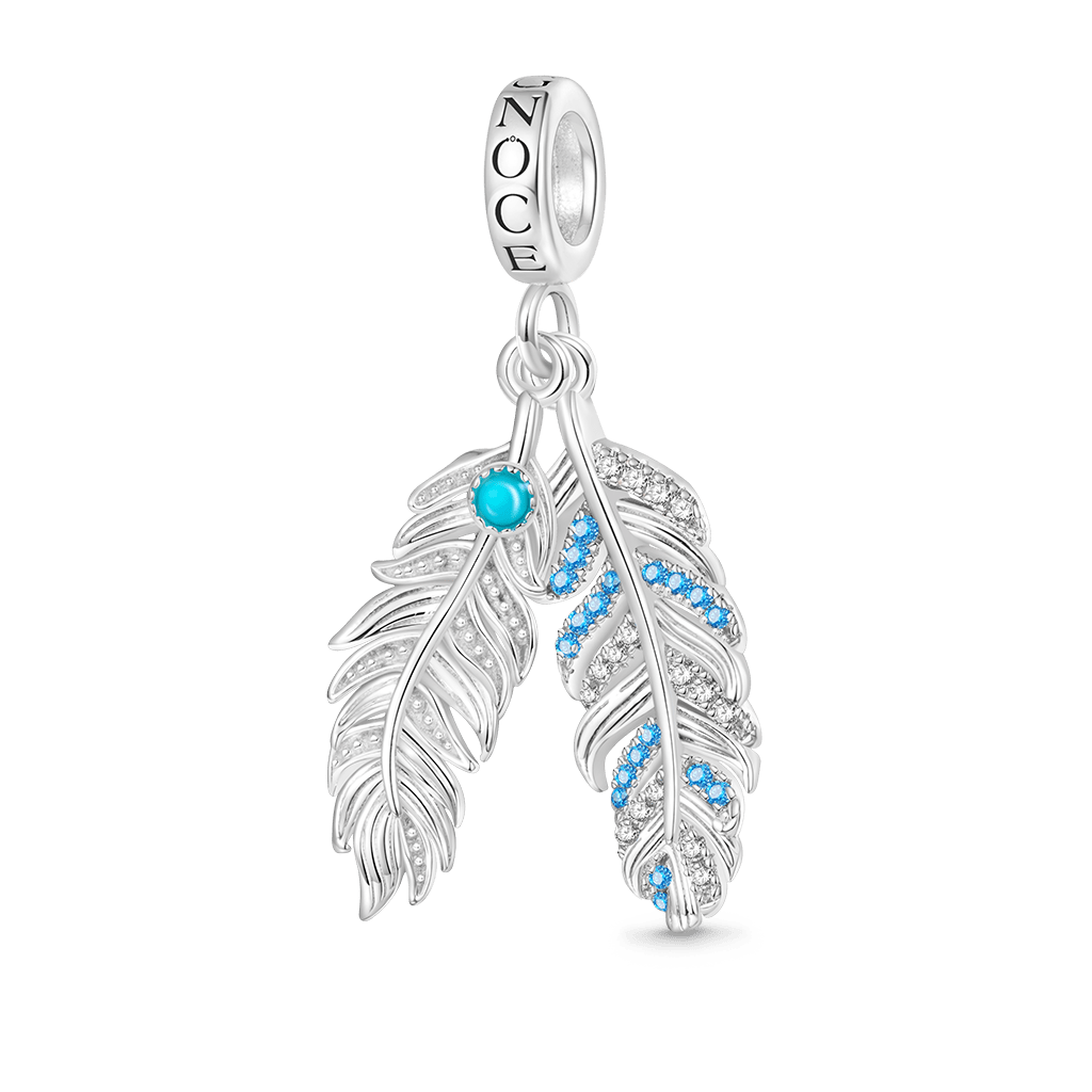 Gnoce Silver Feather Turquoise Pendant Dangle Charm_1