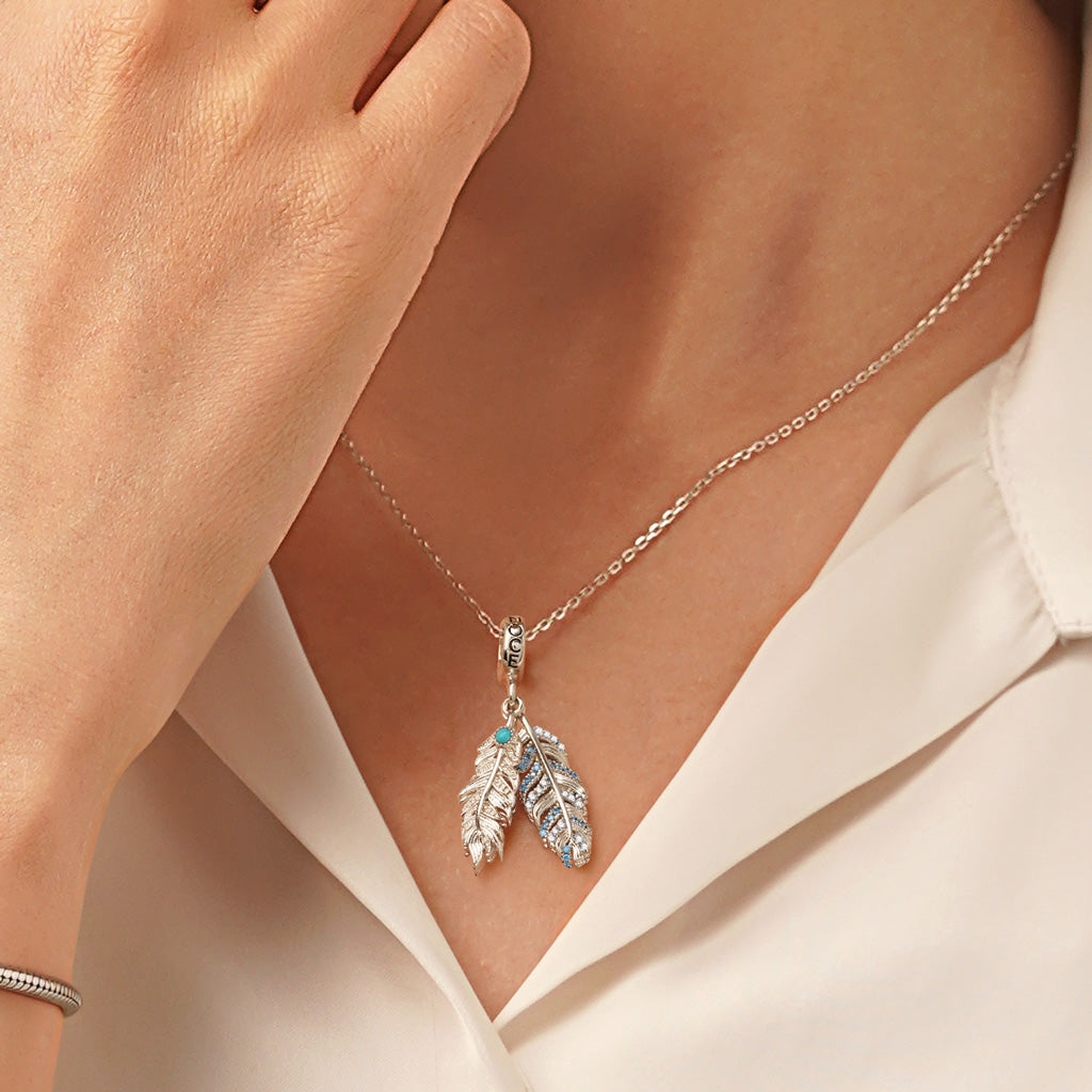 Gnoce Silver Feather Turquoise Pendant Dangle Charm_5
