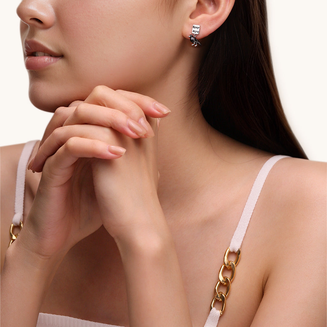 Gnoce Allan Poe 'Nevermore' Crow Stud Earrings_4