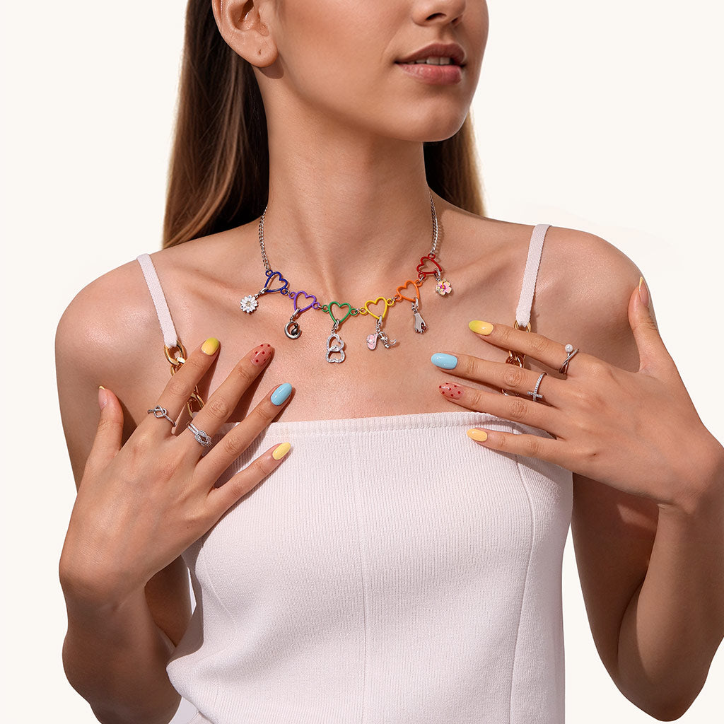 Gnoce Spliced Colorful Love Heart Link Chain Necklace_4