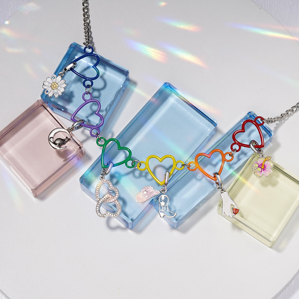 Gnoce Spliced Colorful Love Heart Link Chain Necklace_3