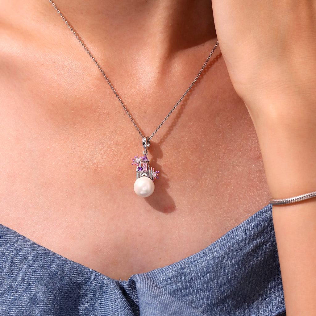Gnoce White Pearl Castle Pendant Dangle Charm_5