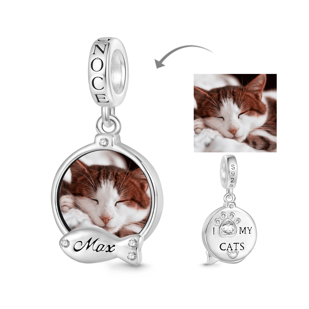 Gnoce Engravable Fish Cat Lover Photo Pendant Dangle Charm_1