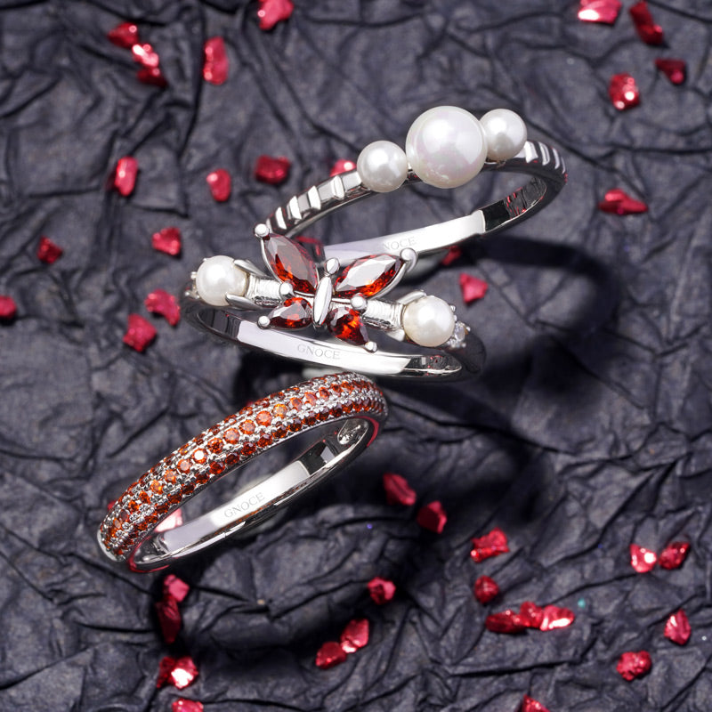 Gnoce Garnet Diamond Pave Birthstone Band Ring_4