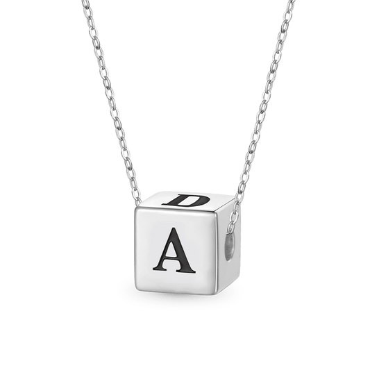Gnoce Engravable Four-sided Letter Cube Necklace_1