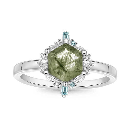 Gnoce Hexagon Green Rutilated Quartz Ring_1