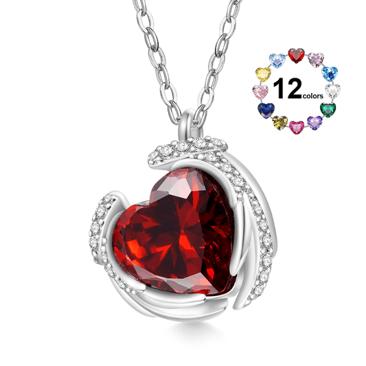 Gnoce Engravable Birthstone Love Heart Wings Necklace_1