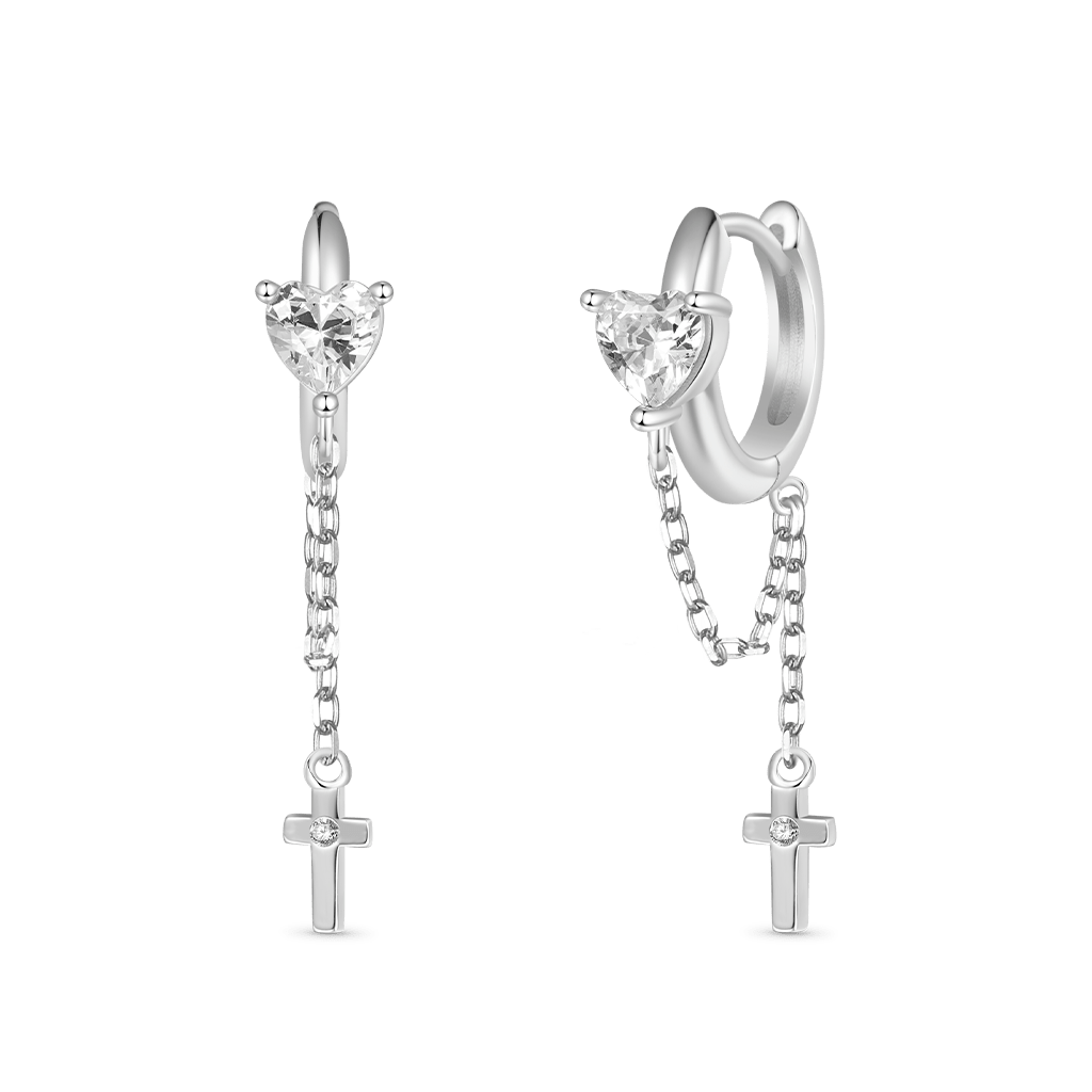 Gnoce CZ Shiny Long Tassel Elegant Cross Hoop Earrings_1