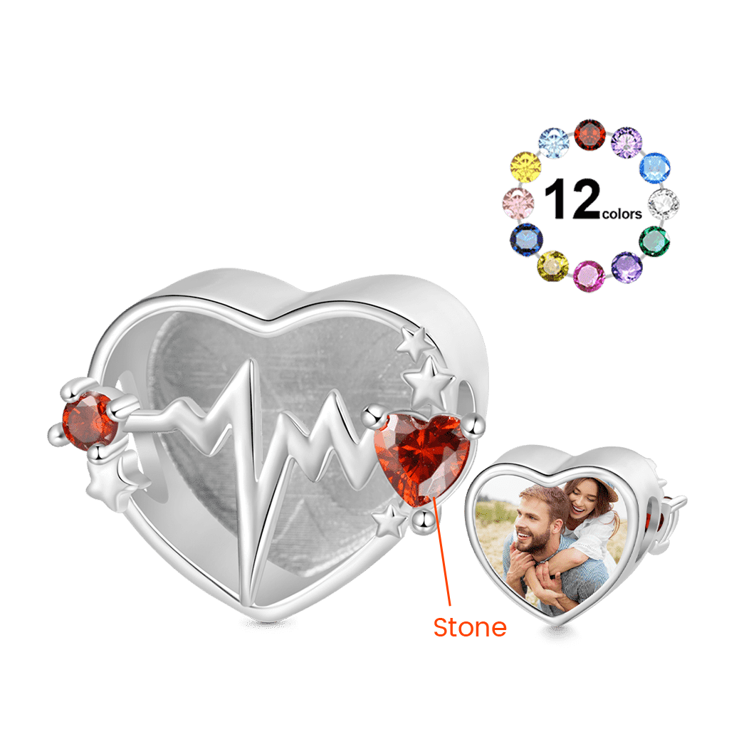 Gnoce ECG Ripples Heart Birthstone Personalized Photo Charm_3