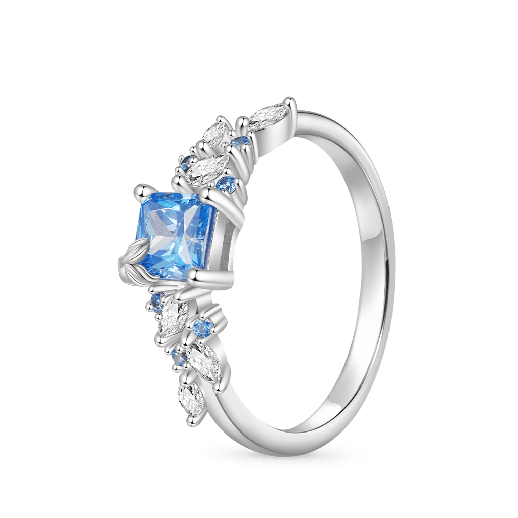 Gnoce Aquamarine Square Chamfer Cut Leafs Rings_2