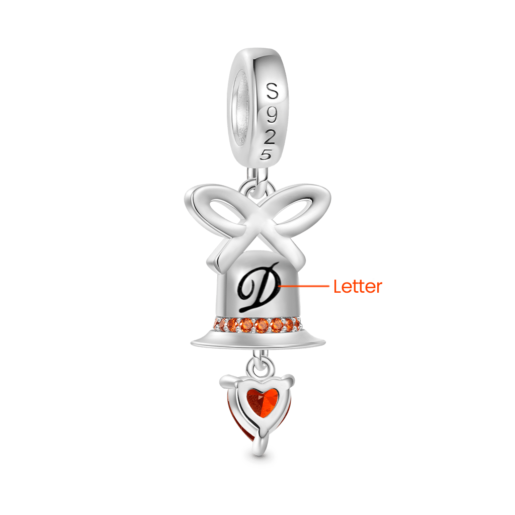Gnoce Engravable Christmas Heart Bell Birthstone Pendant Dangle Charm_2