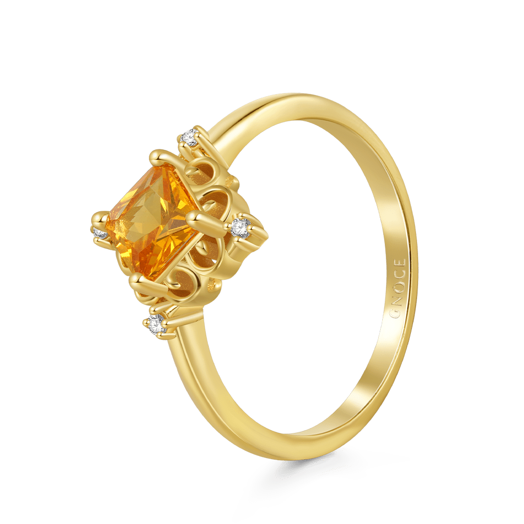 Gnoce Yellow Square Cut Patterned Base Solitaire Rings_2