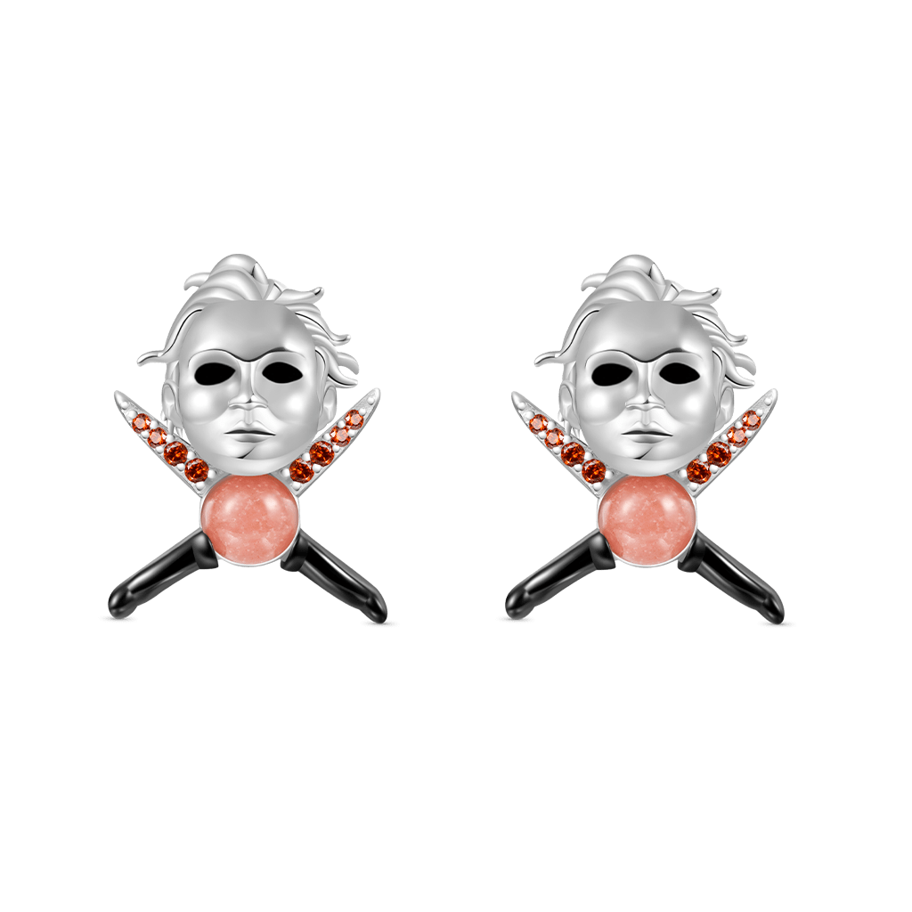 Gnoce Halloween Michael Myers and Knife Gemstone Stud Earrings_2