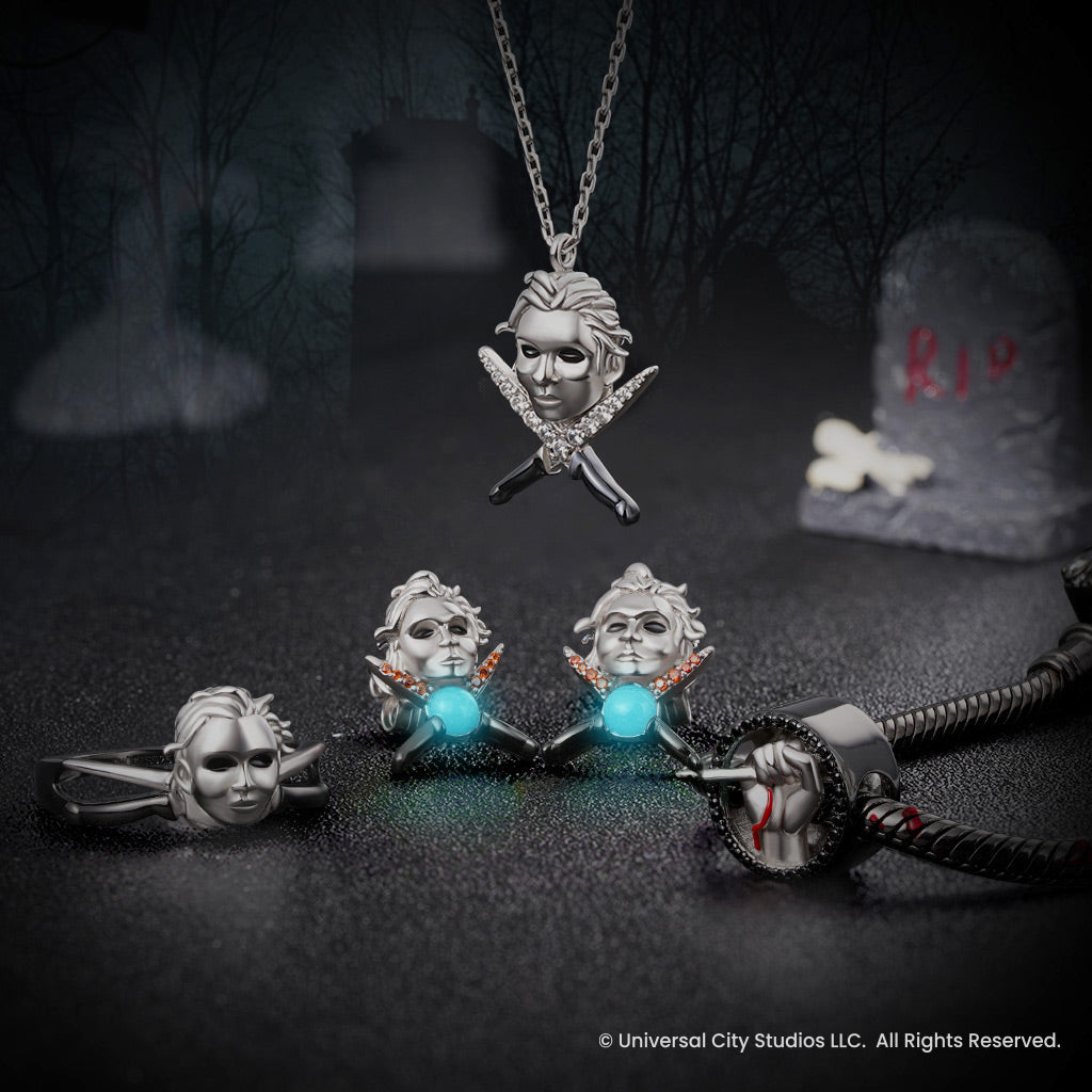 Gnoce Halloween Michael Myers and Knife Gemstone Stud Earrings_4