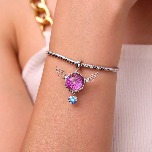 Gnoce Engravable Preserved Flower Wings Birthstone Pendant Dangle Charm_7