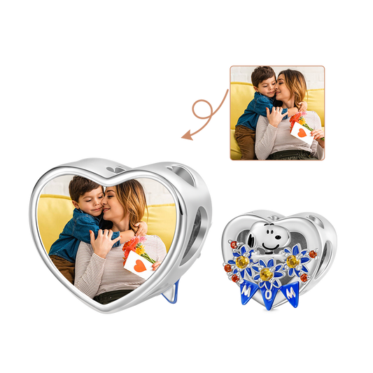 Gnoce Peanuts 'Flowers for Mom' Snoopy Heart Personalized Photo Charm_1