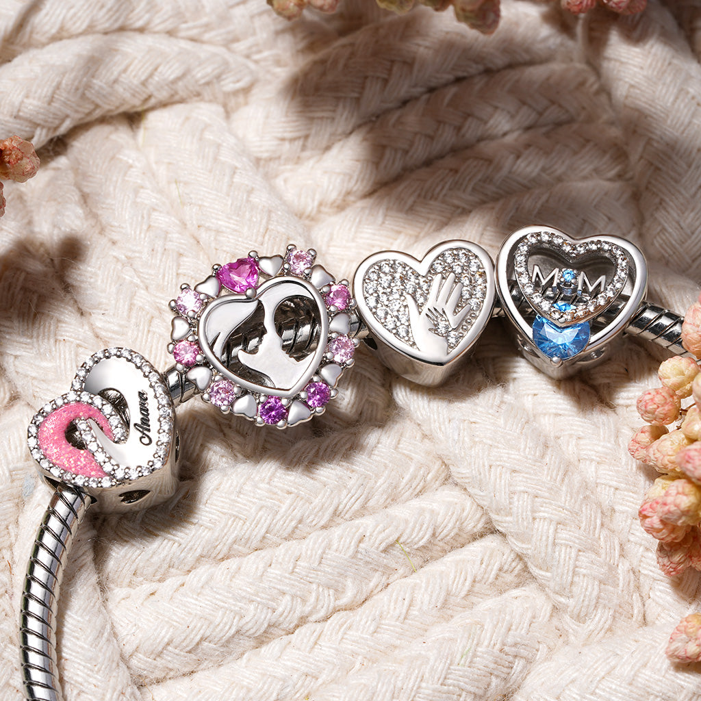 Gnoce Mother's Palms - Big Hand Holding Little Hand Engravable Heart Charm_3