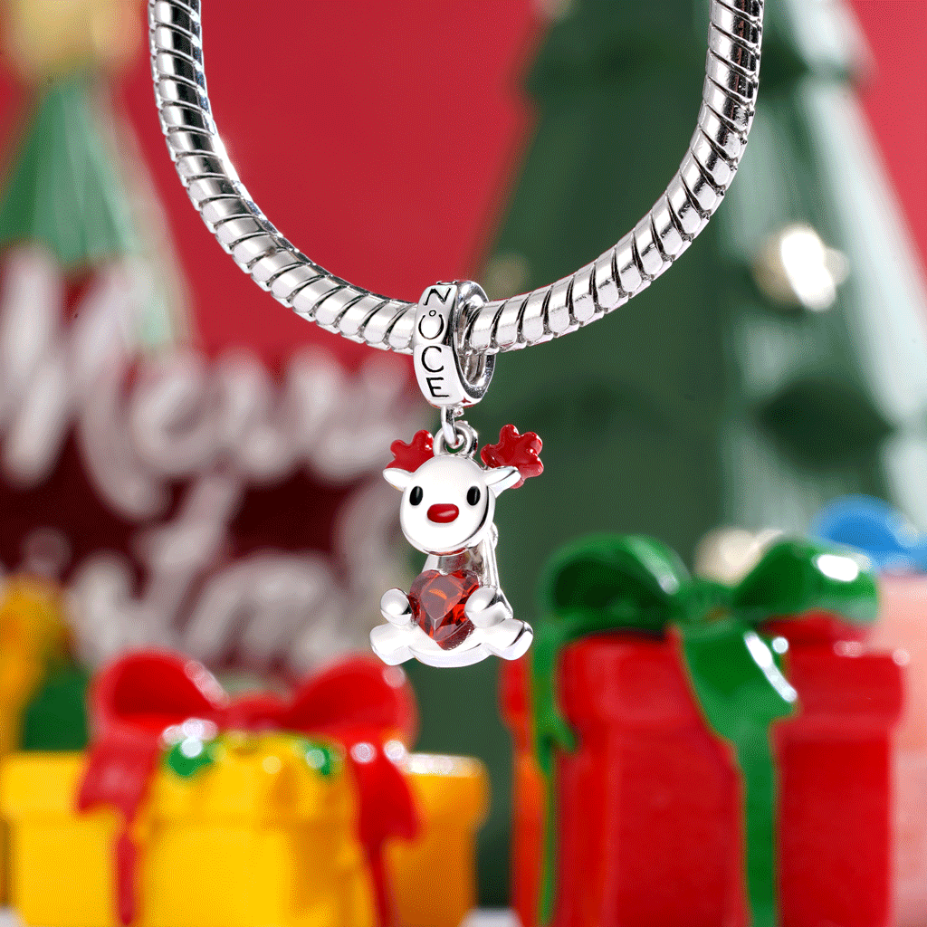 Gnoce Christmas Elk Rotating Body Embraces Heart Pendant Dangle Charm_4