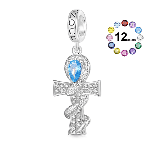 Gnoce Twisted Silver Snake Cross Birthstone Pendant Dangle Charm_1