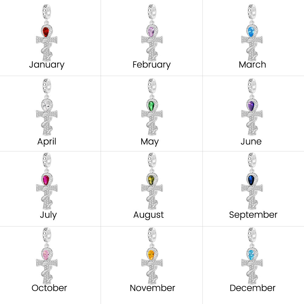 Gnoce Twisted Silver Snake Cross Birthstone Pendant Dangle Charm_3