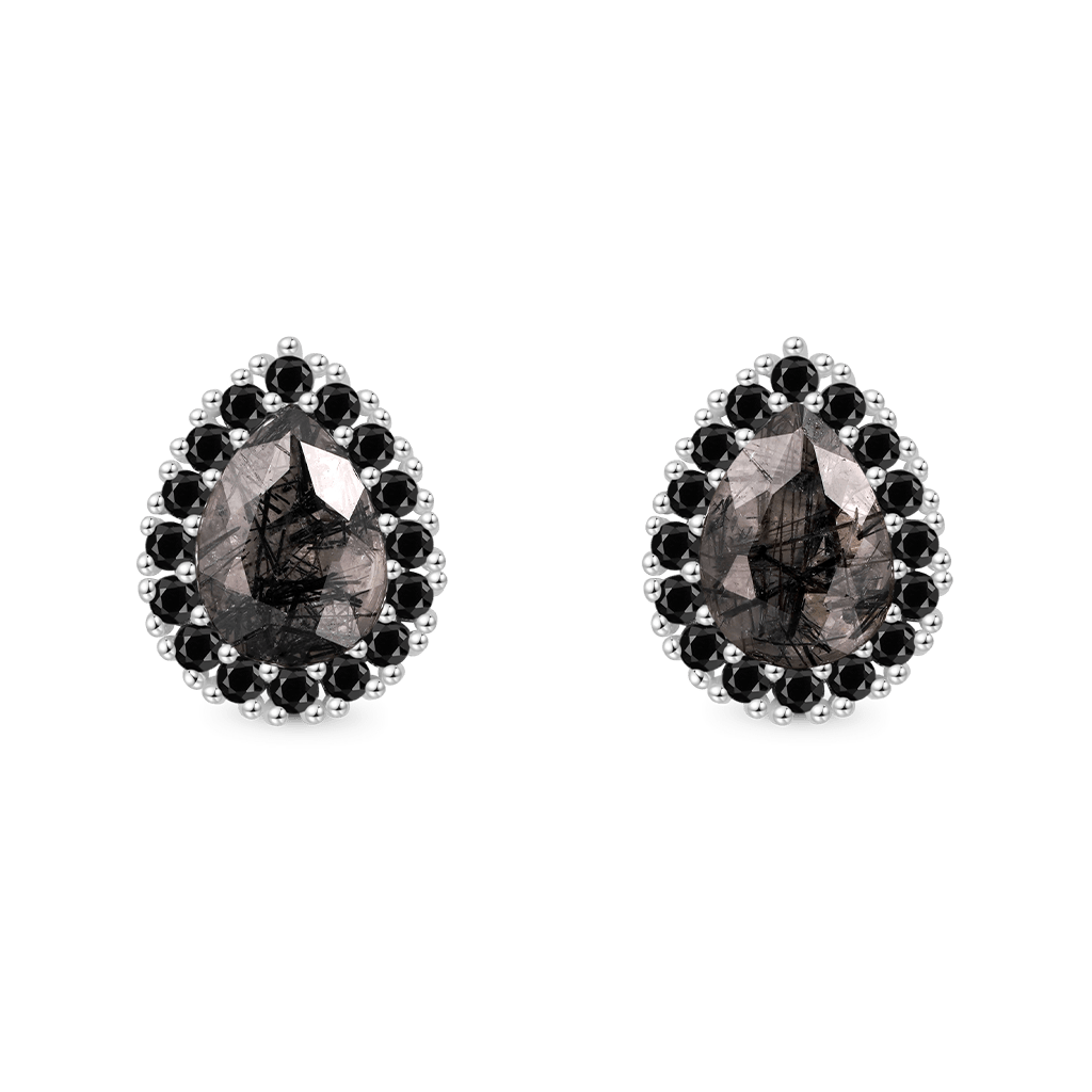 Gnoce Pear Black Rutilated Quartz Stud Earrings_1