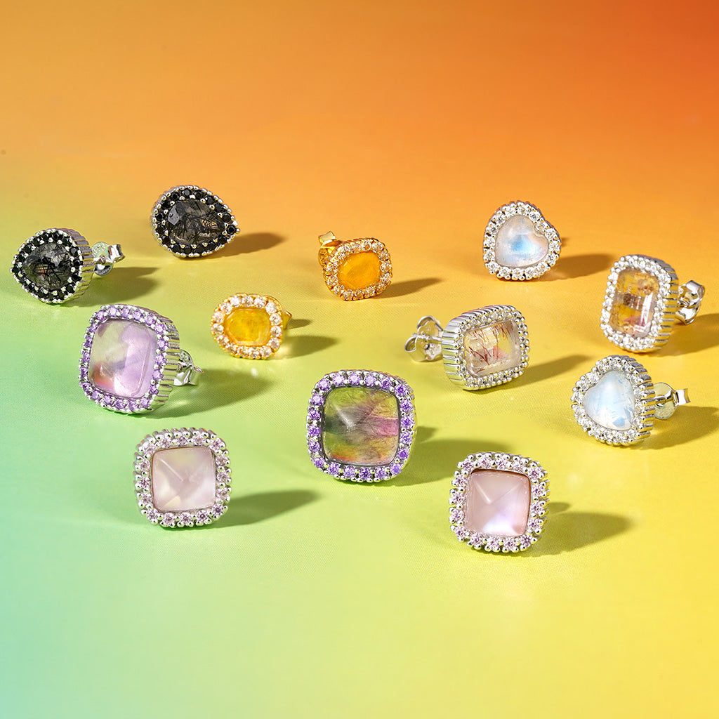 Gnoce Pear Black Rutilated Quartz Stud Earrings_3