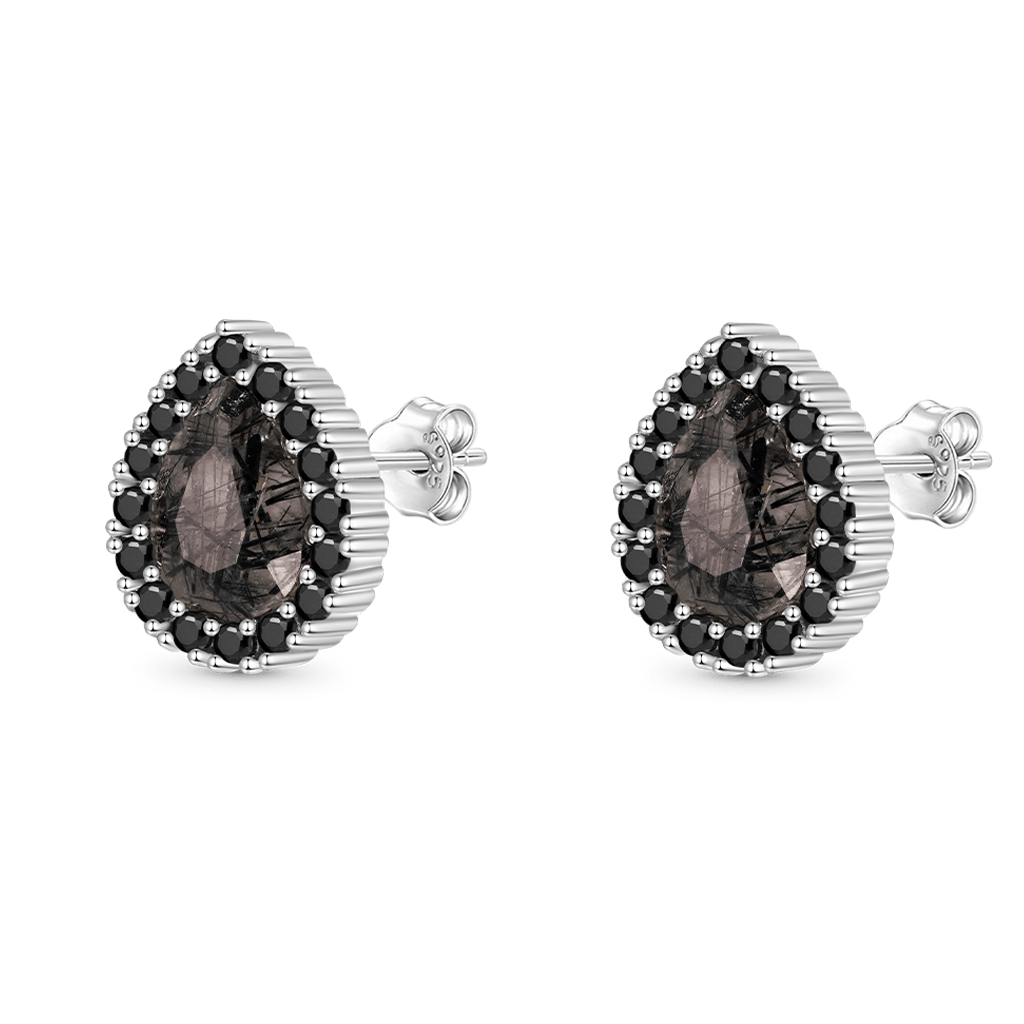 Gnoce Pear Black Rutilated Quartz Stud Earrings_2