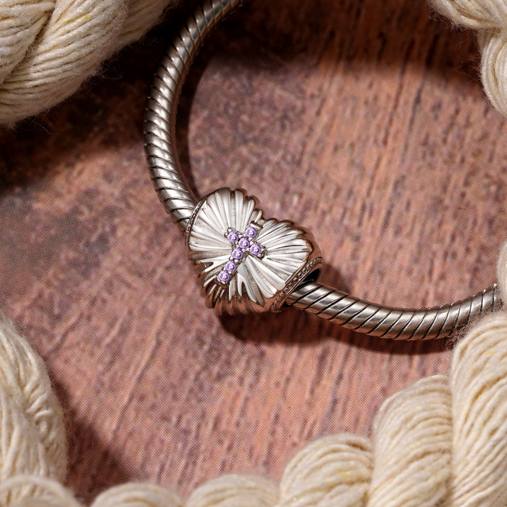 Gnoce Religious Cross 'Faith Over Fear' Heart Birthstone Charm_3