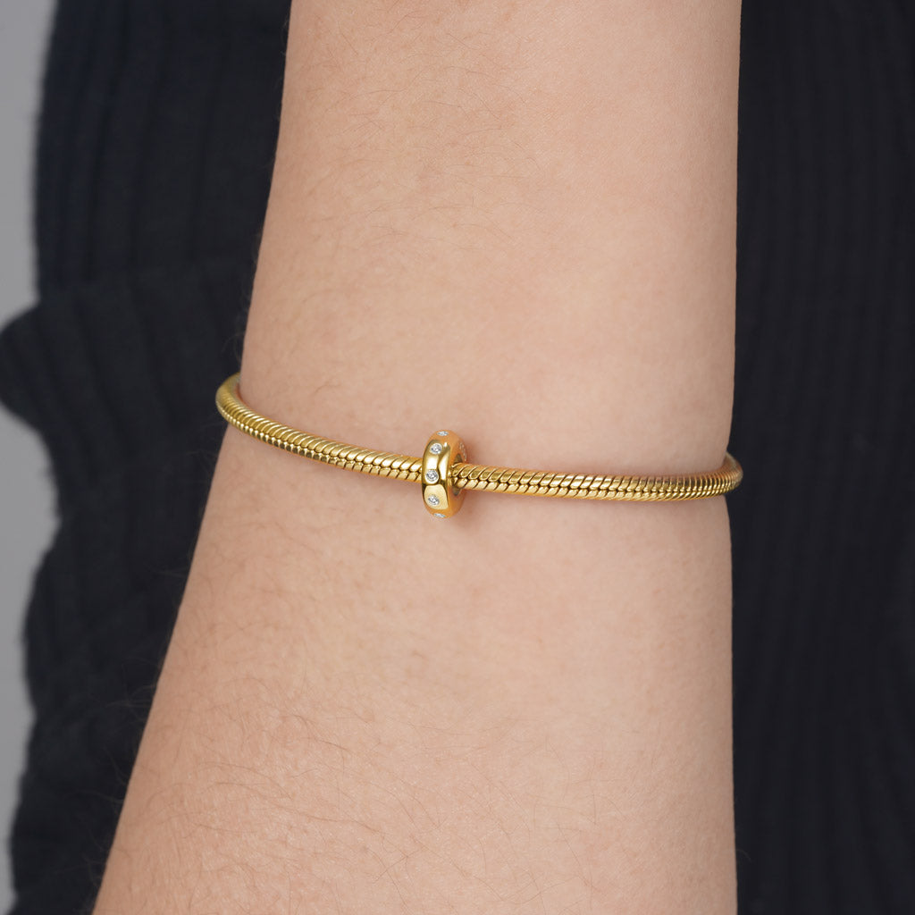 Gnoce 18k Gold Plated Shiny Stopper Charm with White Gemstones_3