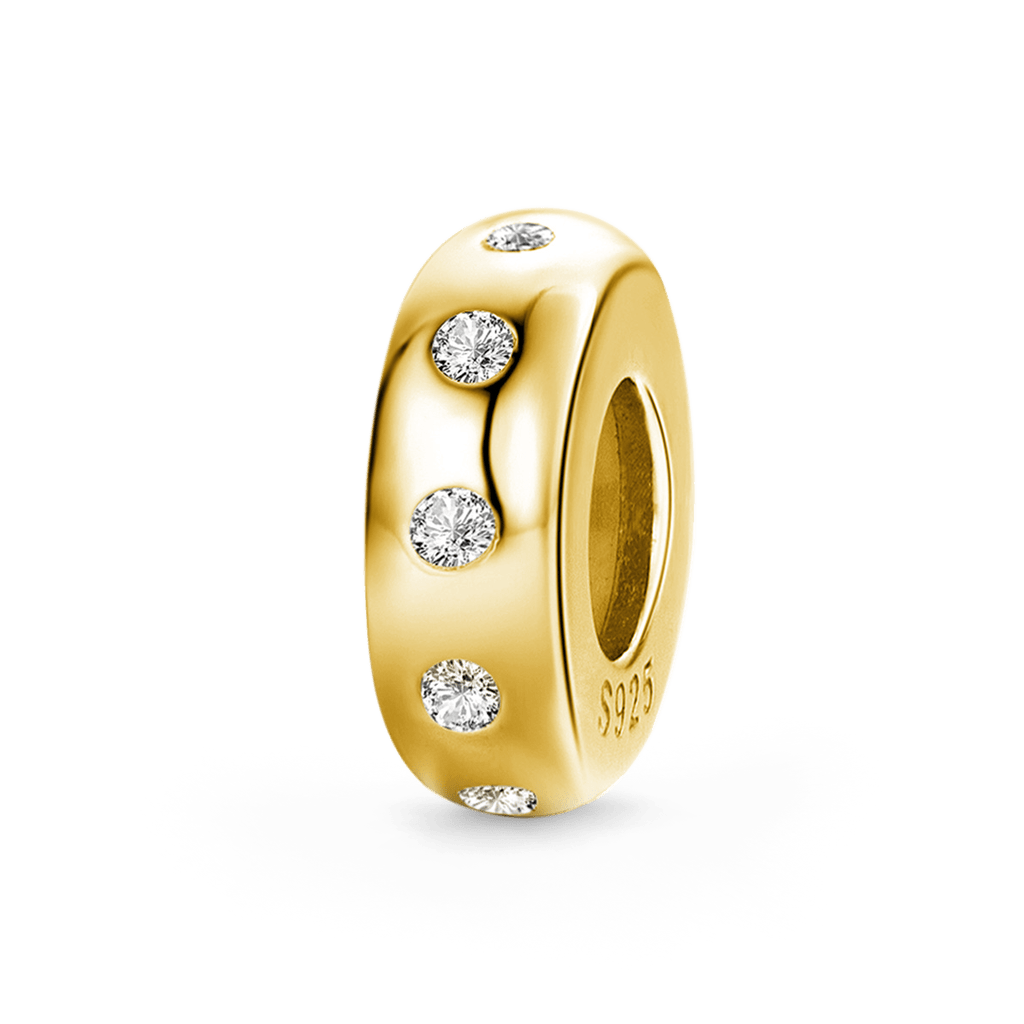 Gnoce 18k Gold Plated Shiny Stopper Charm with White Gemstones_1