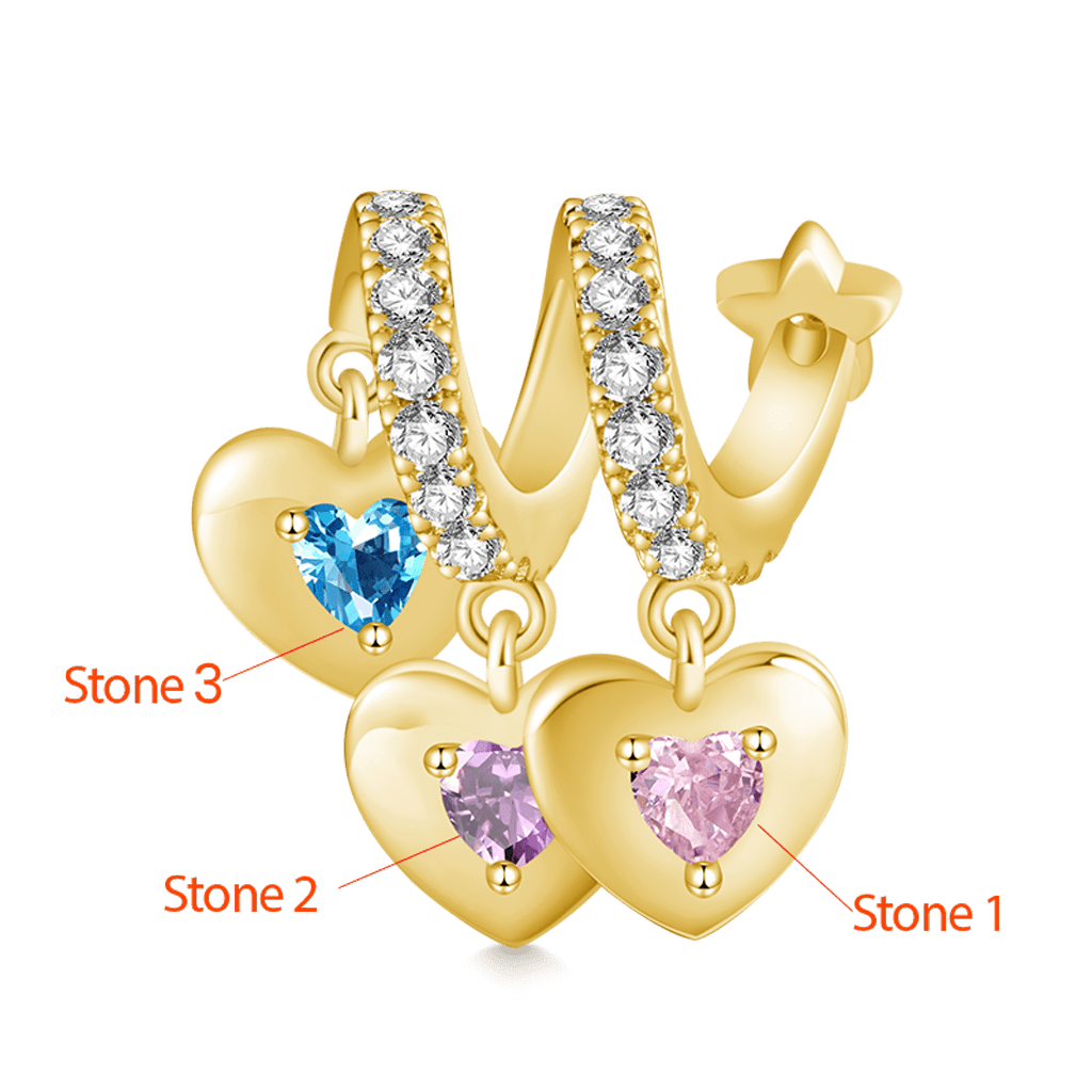 Gnoce 18k Gold Plated Engravable Three Hearts Family Pendant Dangle Charm_2