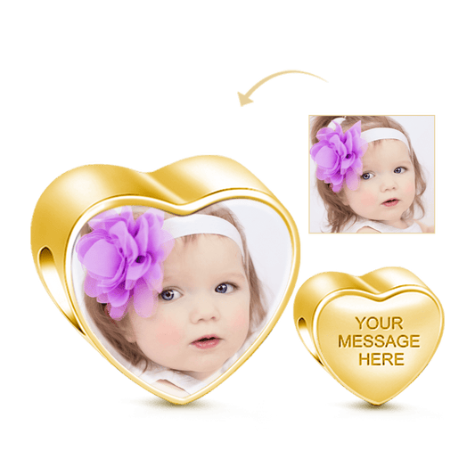 Gnoce 18k Gold Plated "Always in My Heart "Heart Engravable Photo Charm_2