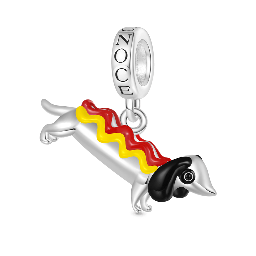 Gnoce Cute Dachshund Dog in Hot Dog Costume Pendant Dangle Charm_1