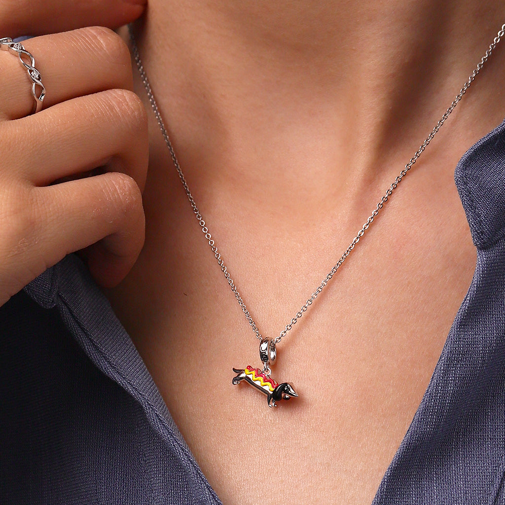 Gnoce Cute Dachshund Dog in Hot Dog Costume Pendant Dangle Charm_5