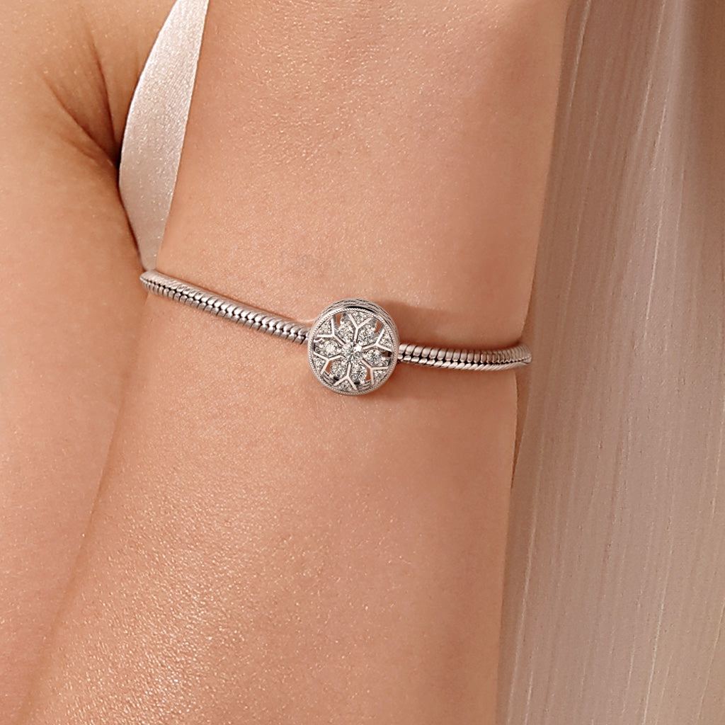Gnoce "Pure Love " Snowflake Charm Best Christmas Gift for her 925 Sterling Silver Hollow Bead Charm_4