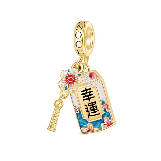 Gnoce 18k Gold Plated Lucky Amulet Ukiyo-e Cherry Blossom Pendant Dangle Charm_1